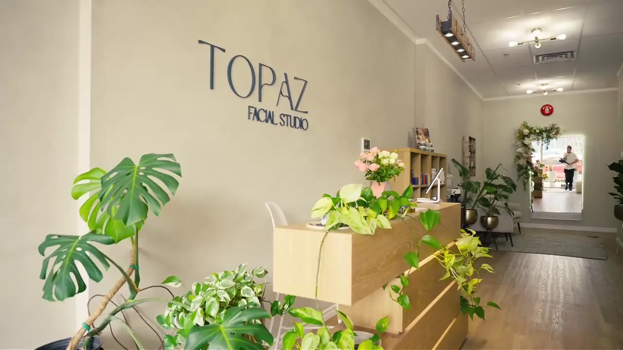Reception and treatment area inside Topaz Facial Studio in Vancouver.